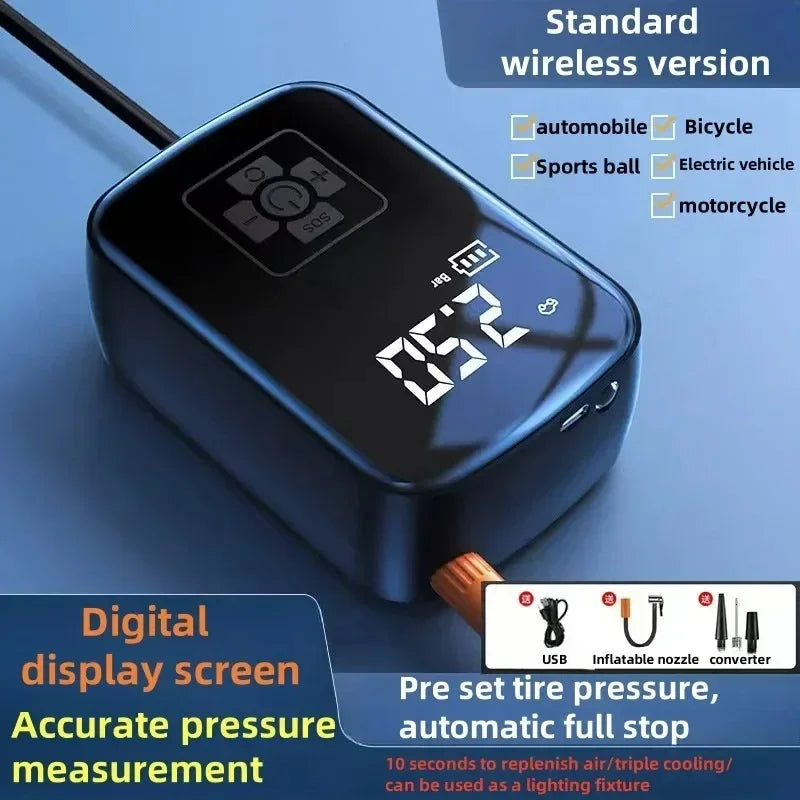 Multifunctional Car Wireless Air Pump、Portable Car Air Pump、Electric Vehicle、Motorcycle、Bicycle Pneumatic Tires、Emergency Lighti