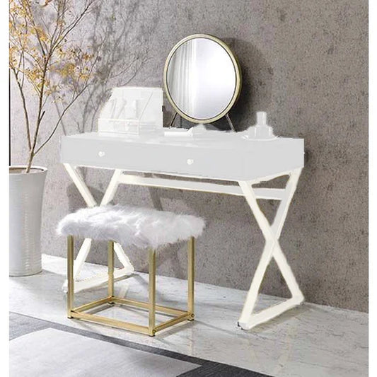 Furniture Adao Vanity Mirror and Stool in Black and Brass