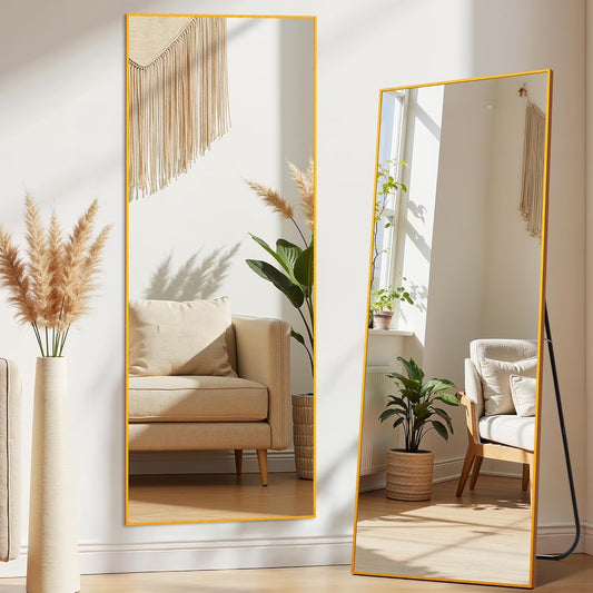 59"X16" Full Length Mirror Full Body Floor Mirror with Stand for Bedroom Cloakroom, Gold